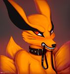  breasts canid canine collar female fox fur hi_res kurama leash long_ears looking_at_viewer mammal multi_tail naruto orange_body orange_fur red_eyes shoggoth-tan slit_pupils 