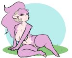 anthro bovid breasts caprine exposed_breasts female fur genitals goat green_eyes hair hi_res hooves horn mammal nude petsoftthings_(artist) pink_body pink_fur pink_hair ponytail presenting presenting_pussy pubes pussy solo solo_focus thick_thighs yanna_(character) 