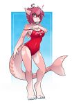  &lt;3 ambris anthro breasts cleavage clothed clothing female fish hair hi_res lifeguard marine non-mammal_breasts off_shoulder one-piece_swimsuit pink_hair shark shocked shrimp_(uk_brony) solo sport_swimsuit swimwear 