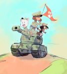  anthro belt bottomwear brown_hair canid canine canis clothed clothing colo digital_media_(artwork) domestic_dog female flag fur group gumbo_(colo) hair hat headgear headwear male mammal military military_uniform misha_(colo) tank uniform vehicle white_body white_fur 