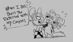  2020 anthro ash_bunny_(skeleion) bodily_fluids canid clothed clothing comic dialogue duo english_text featureless_crotch fully_clothed grey_background hi_res lagomorph leporid mammal monochrome nude open_mouth rabbit simple_background skeleion speech_bubble tears teeth text tongue tongue_out 