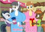  anthro big_breasts border bottomwear breasts button_mash_(mlp) caring_hearts_(mlp) clothed clothing cream_heart_(mlp) dress earth_pony equid equine fan_character female flashequestria friendship_is_magic gift group holidays horse huge_breasts hyper male male/female mammal mother mother&#039;s_day mother_and_child mother_and_son my_little_pony pants parent parent_and_child pegasus pony public rumble_(mlp) shirt son topwear white_border wings wrapped 