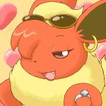  &lt;3 1:1 aquabunny brown_eyes digit_ring ear_piercing ear_ring eeveelution eyelashes eyewear eyewear_on_head female flareon glasses glasses_on_head half-closed_eyes jewelry low_res narrowed_eyes neck_tuft nintendo piercing pok&eacute;mon pok&eacute;mon_(species) ring smile smirk smug sunglasses tuft video_games wedding_ring 