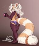  2020 absurd_res ailurid anthro butt butt_pose clothed clothing digital_media_(artwork) eyebrows eyelashes female fingers green_eyes hi_res mammal panties pose red_panda solo standing tammy_(catnamedfish) thecatnamedfish toes tongue tongue_out topless underwear 