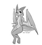  2020 anthro blush dragon enginetrap female hi_res horn membrane_(anatomy) membranous_wings monochrome nude open_mouth open_smile scalie simple_background sitting smile solo syl_(enginetrap) western_dragon white_background wings 