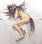  amamiya_ten'ya animal_ears barefoot breasts brown_hair holo long_hair lying nude on_side red_eyes solo spice_and_wolf tail wolf_ears 