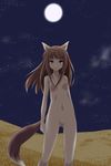  animal_ears horo moon night nude solo spice_and_wolf unknown_artist wolf_ears 