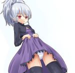  darker_than_black dress dress_lift kuro_(be_ok) panties purple_dress solo thighhighs underwear yin 