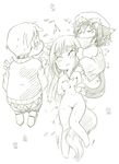  2girls :3 biting breasts chen chibi craft_lawrence crossover ear_biting eargasm fang greyscale holo ikuta_takanon long_hair monochrome multiple_girls nude sketch small_breasts spice_and_wolf touhou 