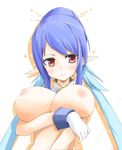  blue_hair blush breasts dama gloves huge_breasts judith long_hair pointy_ears red_eyes solo tales_of_(series) tales_of_vesperia white_gloves 