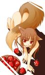  animal_ears apple food fruit holo ndemotte nude red_eyes solo spice_and_wolf tail wolf_ears 