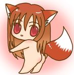  animal_ears brown_hair butt chibi cute female hair horo nude red_eyes solo spice_and_wolf unknown_artist wolf_ears 