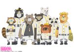  2020 anthro ball baseball_(ball) baseball_(sport) baseball_glove baseball_uniform belly black_body black_fur bottomwear brand_new_animal brown_body brown_fur canid canine clothing english_text eyes_closed eyewear fur glasses hat headgear headwear hi_res kemono male mammal official_art pants procyonid raccoon raccoon_dog shirt simple_background slightly_chubby solo sport sportswear studio_trigger tanuki text topwear uniform ursid white_background white_body white_fur 