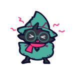  &gt;_&lt; &lt;3 1:1 2019 ambiguous_gender anthro biped black_body black_fur blep bovid caprine clothing deltarune eyes_closed eyewear fur glasses green_clothing green_hat green_headwear hat headgear headwear hyeing02 mammal pink_tongue ralsei scarf simple_background solo standing tongue tongue_out video_games white_background 