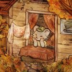  1:1 absurd_res ambiguous_gender anthro autumn blush clothed clothing detailed_background english_text eyes_closed hat hat_mouse_(stardew_valley) headgear headwear hi_res korio mammal mouse murid murine rodent smile solo stardew_valley text whiskers 