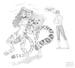  anthro araivis-edelveys blood bodily_fluids breasts clothed clothed/nude clothing english_text felid female fight genitals group hair human long_hair male mammal navel nipples nude pantherine pussy snow_leopard text tiger 