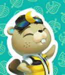  2020 animal_crossing anthro beaver c.j._(animal_crossing) clothing eyes_closed eyewear hat headgear headwear hi_res jacket male mammal nikogeyer nintendo rodent solo sunglasses topwear video_games 