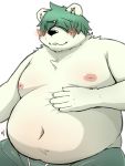  2020 3:4 anthro belly blush clothing fur kemono male mammal menmen_kesinn moobs navel nipples overweight overweight_male simple_background solo underwear ursid white_background white_body white_fur 