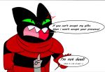  angry anthro black_body black_fur cartoon_network clothing cross-popping_vein domestic_cat english_text felid feline felis fur green_eyes hi_res humor jackyjackdraws male mammal mao_mao:_heroes_of_pure_heart ratarang red_clothing sharp_teeth sheriff_mao_mao_mao solo teeth text vein 