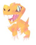  2020 agumon alexeneka ambiguous_gender claws digimon digimon_(species) feral green_eyes open_mouth orange_body sharp_teeth simple_background solo teeth toe_claws tongue white_background 