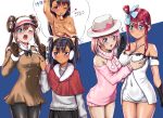  4girls blush breast_envy breast_grab breasts cleavage coat covering covering_breasts dark_skin dress fuuro_(pokemon) grabbing groping iris_(pokemon) jealous l96_(chinhauming) mei_(pokemon) multiple_girls one_eye_closed open_mouth pantyhose pokemon pokemon_(game) pokemon_bw2 pout ruri_(pokemon) sweatdrop thought_bubble yuri 