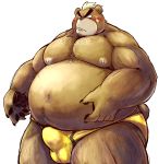  2020 absurd_res anthro ashigara balls_outline belly blush brown_body brown_fur bulge chiro_(artist) clothing fur genital_outline hi_res humanoid_hands kemono male mammal moobs navel nipples overweight overweight_male penis_outline simple_background solo tokyo_afterschool_summoners underwear ursid video_games white_background 
