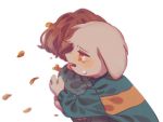 2019 4:3 ambiguous_gender anthro asriel_dreemurr bodily_fluids boss_monster bovid brown_hair caprine chara_(undertale) clothing crying duo flower_petals fur green_clothing green_shirt green_topwear hair hug human hyeing02 mammal open_mouth petals sad shirt simple_background tears topwear undertale video_games white_background white_body white_fur yellow_eyes 