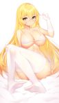  +_+ 1girl absurdres blonde_hair bra breasts feet gloves highres large_breasts long_hair panties shokuhou_misaki symbol-shaped_pupils to_aru_kagaku_no_railgun to_aru_majutsu_no_index underwear white_bra white_gloves white_legwear white_panties wu_yao_jun yellow_eyes 