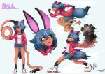  2020 absurd_res alternate_species anthro black_body black_fur black_hair blue_body blue_eyes blue_fur blue_hair bottomwear brand_new_animal brown_body brown_fur canid canine clothed clothing female fluffy fluffy_tail footwear fur hair hi_res holding_object jacket long_arms mammal michiru_kagemori multicolored_body multicolored_eyes multicolored_fur multicolored_hair multiple_positions open_jacket pink_eyes raccoon_dog running shoes shorts simple_background solo species_transformation studio_trigger tanuki throwing topwear transformation 