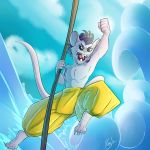  1:1 2020 absurd_res anthro battlecry clothed clothing cloud comm digital_media_(artwork) fist galo hi_res jumping male mammal mouse murid murine pose rodent sky solo topless water wave ych_(character) 