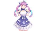  blush bow braids dress hasu_(hk_works) headdress hololive long_hair minato_aqua purple_eyes purple_hair twintails white wristwear 