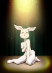  abstract_background anthro beastars breasts covering covering_crotch covering_self domestic_rabbit dwarf_rabbit female front_view full-length_portrait fur haru_(beastars) hi_res lagomorph leporid looking_up mammal nude oryctolagus portrait rabbit sitting solo uzikowa white_body white_fur 