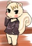  :&lt; ambiguous_gender animal_crossing anthro barefoot big_tail black_eyes blush blush_stickers bottomless chibi clothed clothing featureless_crotch fluffy fluffy_tail fur head_tuft hi_res hoodie kemono kemosara looking_at_viewer male_(lore) mammal marshal_(animal_crossing) multicolored_tail nintendo rodent sciurid solo standing striped_tail stripes tan_body tan_fur topwear tree_squirrel tuft video_games 