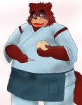  2017 absurd_res anthro apron brown_body brown_fur canid canine clothing food fruit fur hi_res kemono knife male mametanu_tanuki mammal overweight overweight_male plant raccoon_dog robe simple_background solo tanuki 