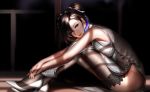  breasts brown_hair chinese_clothes chinese_dress final_fantasy final_fantasy_vii liang_xing nopan realistic red_eyes short_hair stockings tifa_lockhart 