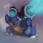  blastoise claws commentary_request creature fangs full_body gen_1_pokemon highres jyunhh no_humans pokemon pokemon_(creature) purple_background signature simple_background solo standing 