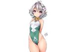  erect_nipples gray_hair harino646 kokkoro leotard pink_eyes pointed_ears princess_connect! short_hair signed skintight 