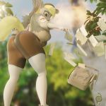  1:1 3d_(artwork) absurd_res anthro anthrofied bag bckiwi bent_over big_breasts blender_(software) bottomwear breasts clothing derpy_hooves_(mlp) digital_media_(artwork) equid equine female footwear friendship_is_magic hat headgear headwear hi_res looking_at_viewer mail mammal my_little_pony pegasus plantigrade shirt shoes shorts solo suprised_look topwear uniform wings 