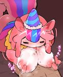  2020 anthro big_breasts birthday_hat blush bodily_fluids breasts chipmunk duo erect_nipples eyes_closed female fur genital_fluids genitals ground_squirrel hair hi_res human japanese_text konami licking long_nipples male male/female mammal merfae_mammy multicolored_hair multicolored_tail neck_tuft nipples oral penile penis penis_lick pink_body pink_fur pink_hair precum rinrin_(pixiv) rodent sciurid sex sound_effects sweat text titfuck tongue tongue_out tuft yu-gi-oh 