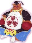  2015 anthro brown_body brown_fur canid canine clothing fur hat headgear headwear hi_res humanoid_hands kemono male mametanu_tanuki mammal overweight overweight_male raccoon_dog robe sengoku_puzzle sitting solo tanuki tokugawa_ieyasu video_games white_body white_fur 