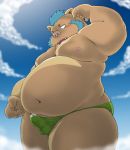  2020 anthro balls_outline belly blush bulge clothing dekatanu genital_outline gouryou humanoid_hands kemono male mammal moobs navel nipples outside overweight overweight_male penis_outline solo suid suina sus_(pig) tokyo_afterschool_summoners underwear video_games wild_boar 