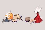  broken_vessel_(hollow_knight) character_request charamells commentary creature crossover english_commentary gen_7_pokemon grey_background hollow_knight hornet_(hollow_knight) mimikyu no_humans pokemon pokemon_(creature) simple_background 