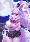  2019 anthro big_breasts black_sclera bottomwear breasts carrot_(one_piece) clothed clothing eyelashes female fur hair lagomorph leporid long_ears long_hair looking_at_viewer mammal minkmen_(one_piece) moon night one_piece outside rabbit red_eyes signature skirt smile solo sulong_carrot thefuckingdevil white_body white_fur white_hair 