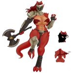  1:1 abigail_(redboard) abs absurd_res anthro armor axe clothed clothing dragon female headgear helmet hi_res loincloth melee_weapon membrane_(anatomy) membranous_wings muscular muscular_female red_body red_skin redboard solo topless weapon wings 