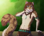  2020 abs alishka anthro braided_hair brown_body brown_fur brown_hair digital_media_(artwork) eyebrows eyelashes felid fur hair leopard male mammal pantherine smile solo 