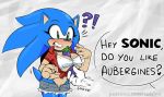  &lt;3 ?! anthro big_breasts blush breasts crossgender dialogue duo eggplant female food fruit missphase plant sonic_the_hedgehog sonic_the_hedgehog_(series) surprise 