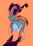  animatedjames anthro big_butt butt canid canine clothing female fox mammal orange_background panties rear_view signature simple_background solo stretching underwear 