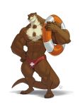  2020 3:4 4_toes 5_fingers abs anthro biceps big_muscles black_claws brown_body brown_fur bulge claws clothed clothing fingers friday_(friday_otter) fur furrybob giant_otter hand_on_hip hi_res humanoid_hands life_ring lifeguard lutrine male mammal multicolored_body multicolored_fur muscular muscular_male mustelid pecs plantigrade quads river_otter simple_background smile solo speedo standing swimwear toes topless two_tone_body two_tone_fur veiny_muscles whiskers white_background white_body white_fur 