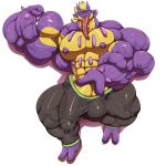  2_toes 3_fingers anthro balls big_balls big_bulge big_muscles big_penis blonde_hair bobert bottomwear bulge clothed clothing erection fingers flexing genitals hair hi_res huge_balls huge_bulge huge_muscles huge_penis hyper hyper_balls hyper_bulge hyper_genitalia hyper_muscles hyper_penis long_tongue looking_at_viewer lying male muscular navel nintendo nipples pants penis pok&eacute;mon pok&eacute;mon_(species) simple_background solo thick_tongue toes tongue tongue_out topless toxtricity video_games white_background 