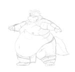  accessory anthro belly belly_overhang big_belly bodily_fluids canid canine canis clothed clothing fur headband hi_res horkeukamui loincloth love_handles male mammal monochrome moobs navel nipples obese obese_male overweight overweight_male scar solo standing sweat thick_thighs tokyo_afterschool_summoners video_games wide_hips wolf yo_bigbear 